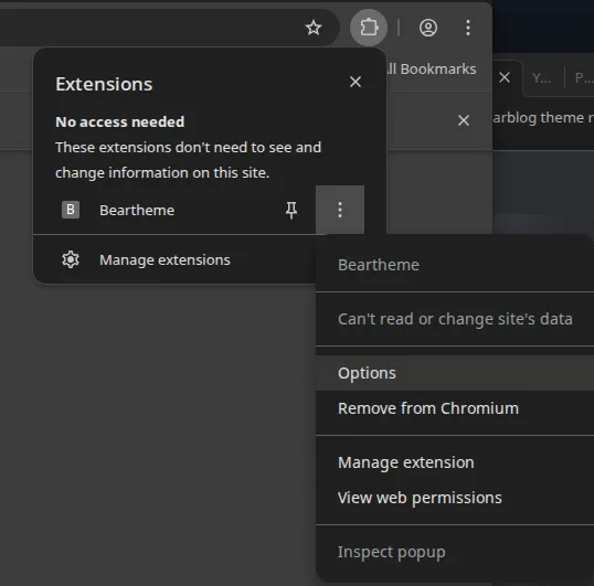 The button for the options menu of the extension