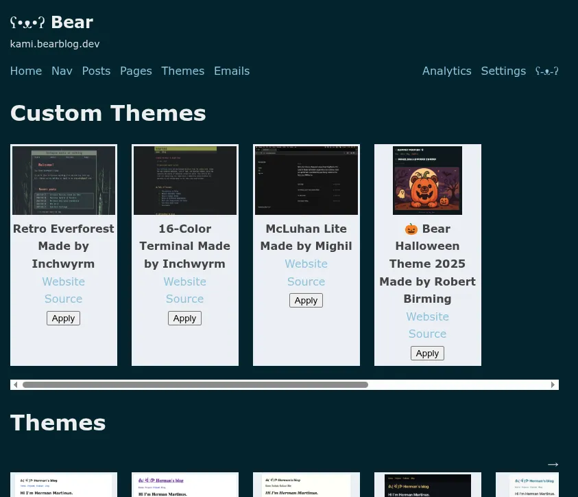 The UI for custom bearblog themes