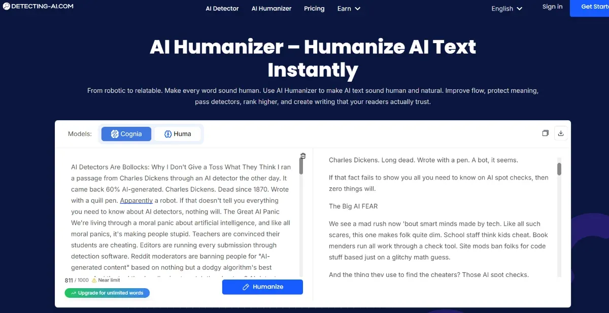 AI DETECTING HUMANIZER. A screenshot of