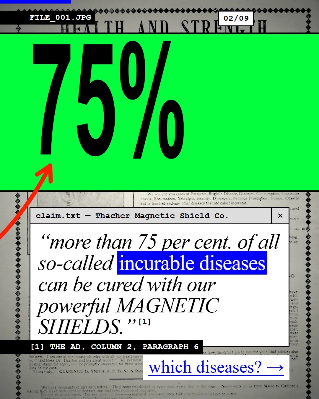 A 1907 magazine sold a vest with 400+ magnets in it. Then it listed what it cured.: slide 2 of 9