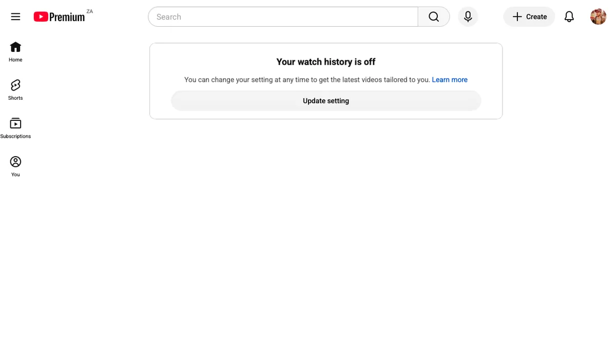 Youtube home page