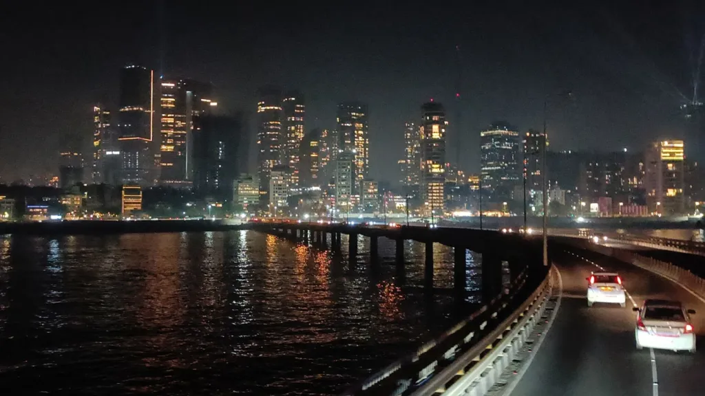 A Diwali special night-time skyline, from the Bandra-Worli Sea Link
