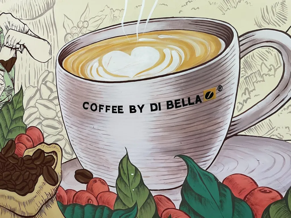 A beautiful wall graphic at Coffee by di Bella, Mahim outlet