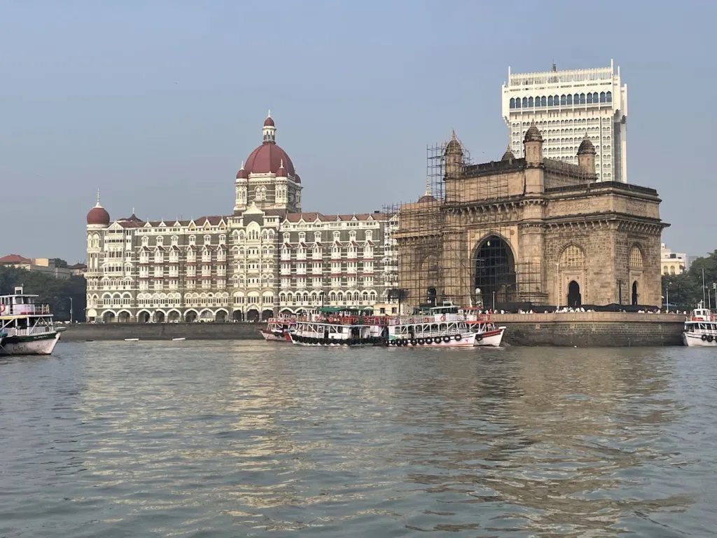 The Gateway of India and the iconic Taj hotel from a ferry