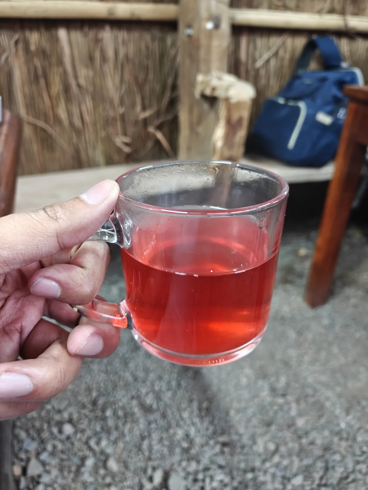 Trying out the Roselle Tea from the Angami hut