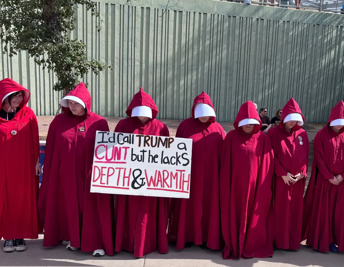 Buffy and Steve on Bridge at No Kings March in Tempe handmades