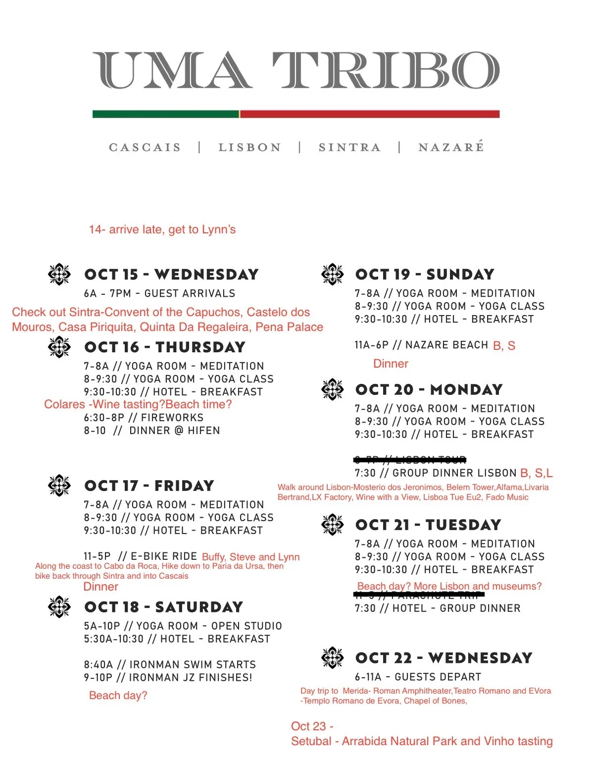 Buffys itinerary