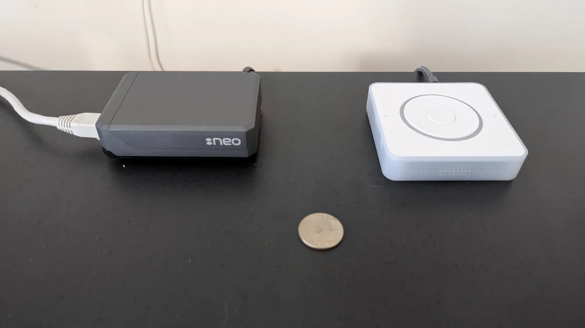 {{ Our Home Assistant server with US quarter for scale }}