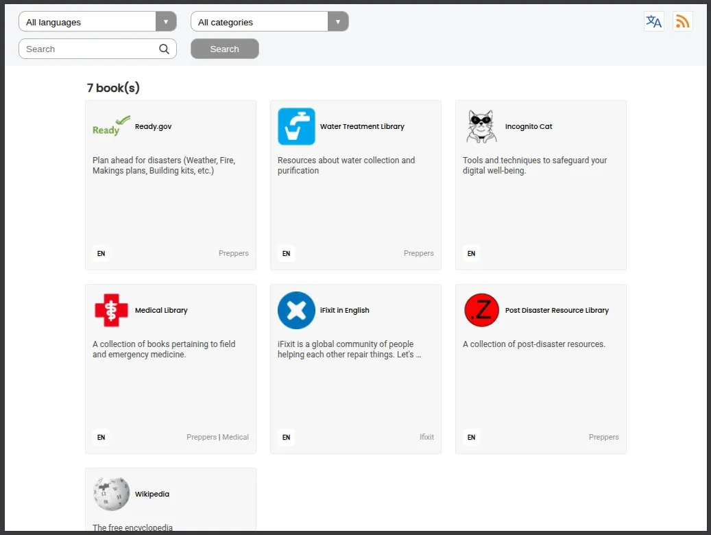 Screenshot of our Kiwix Server