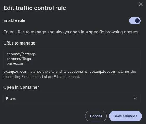 Traffic Control Rule for Brave