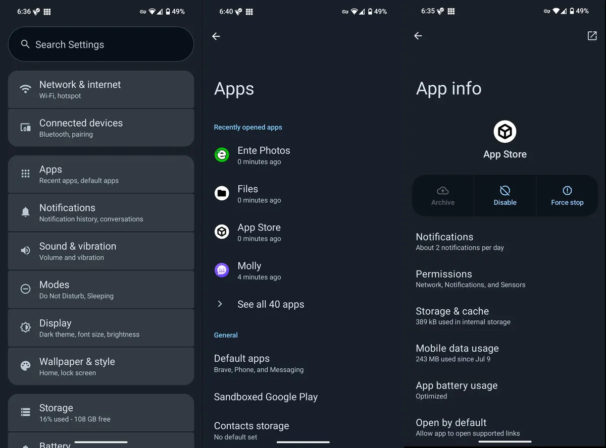Screenshots of navigating to the app properties
