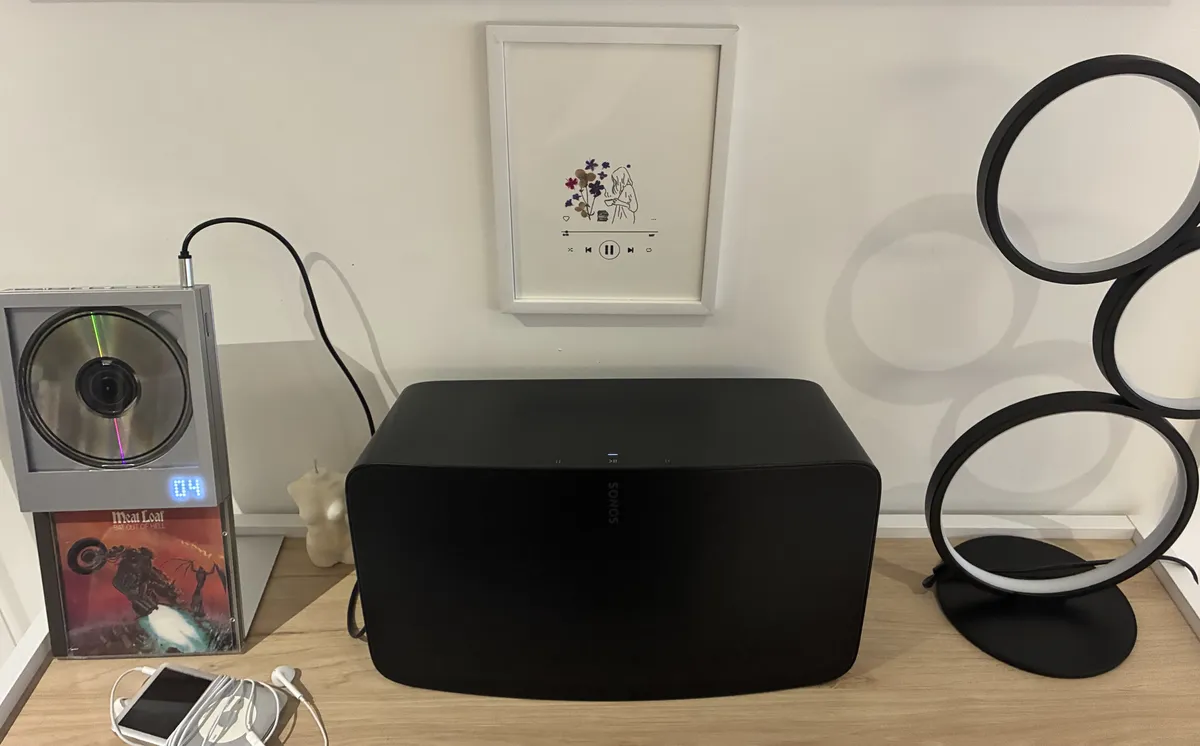 Our music set up: Anastasia Smith’s art + CP1 CD player + Sonos Five speaker + iPod Classic + lamp