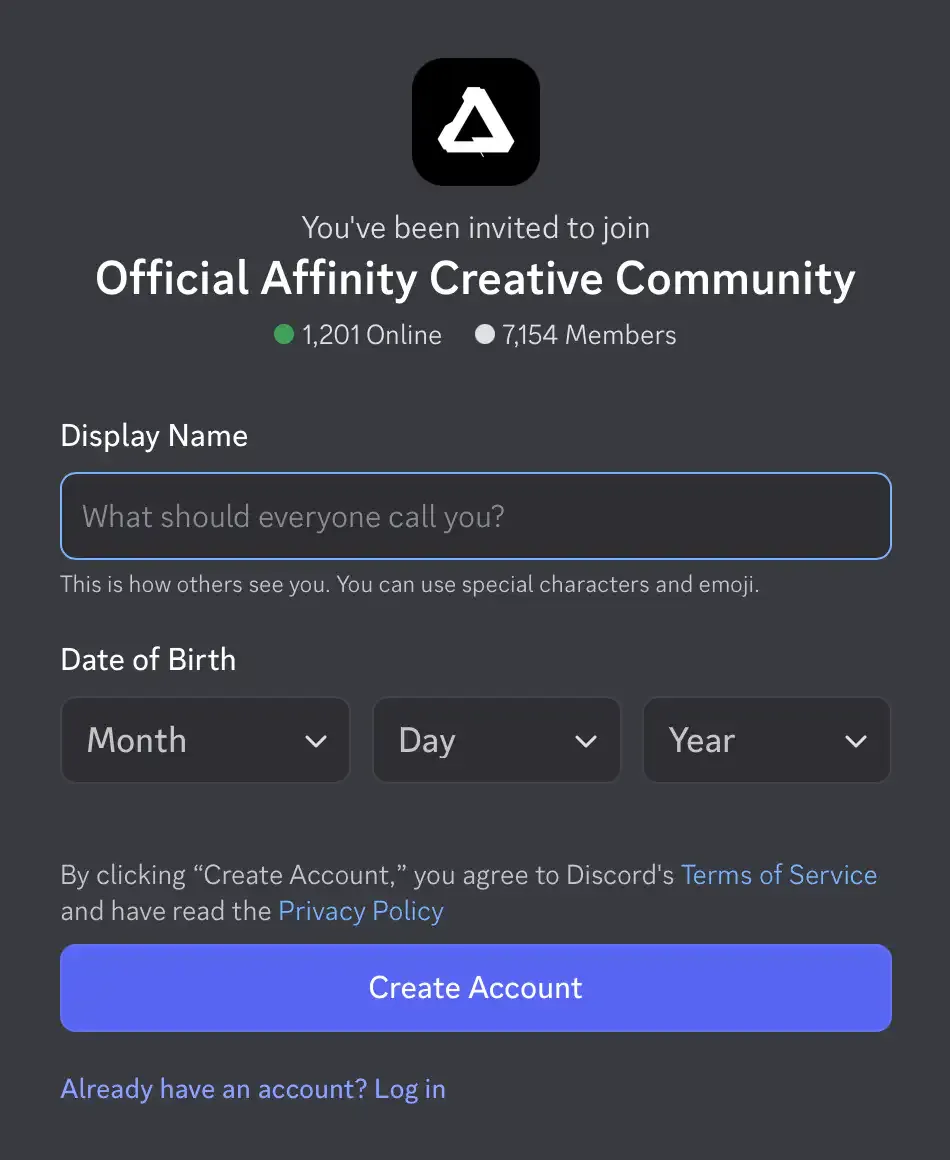 Discord sign-up page