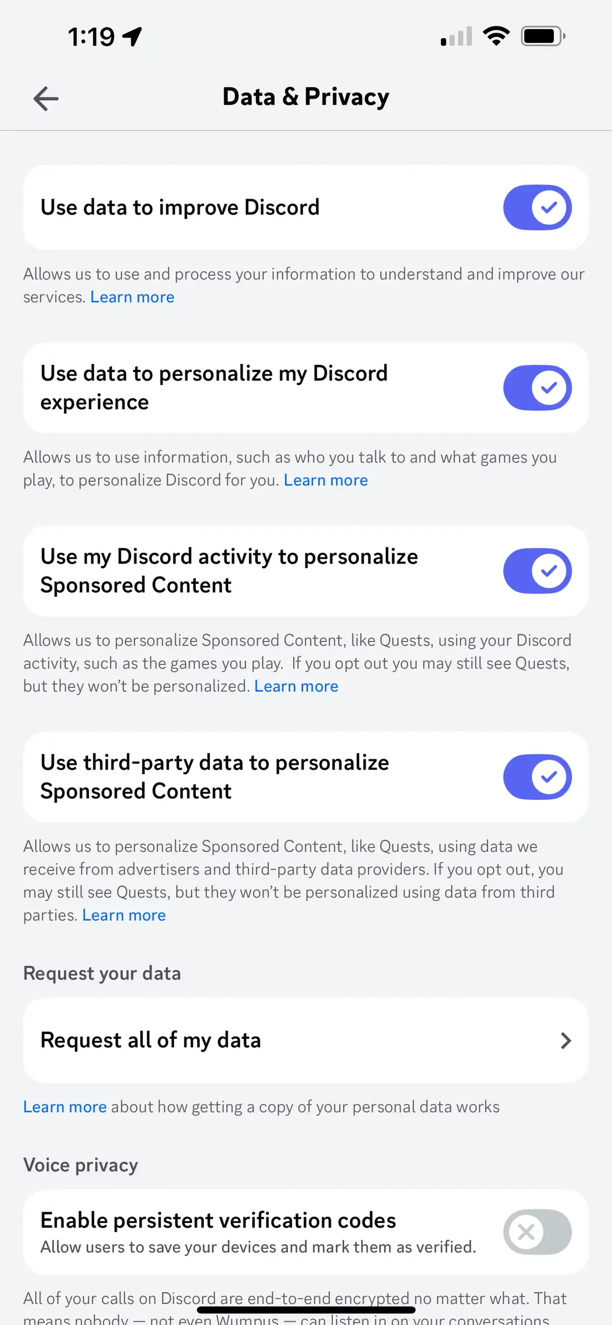 Discord’s data & privacy settings
