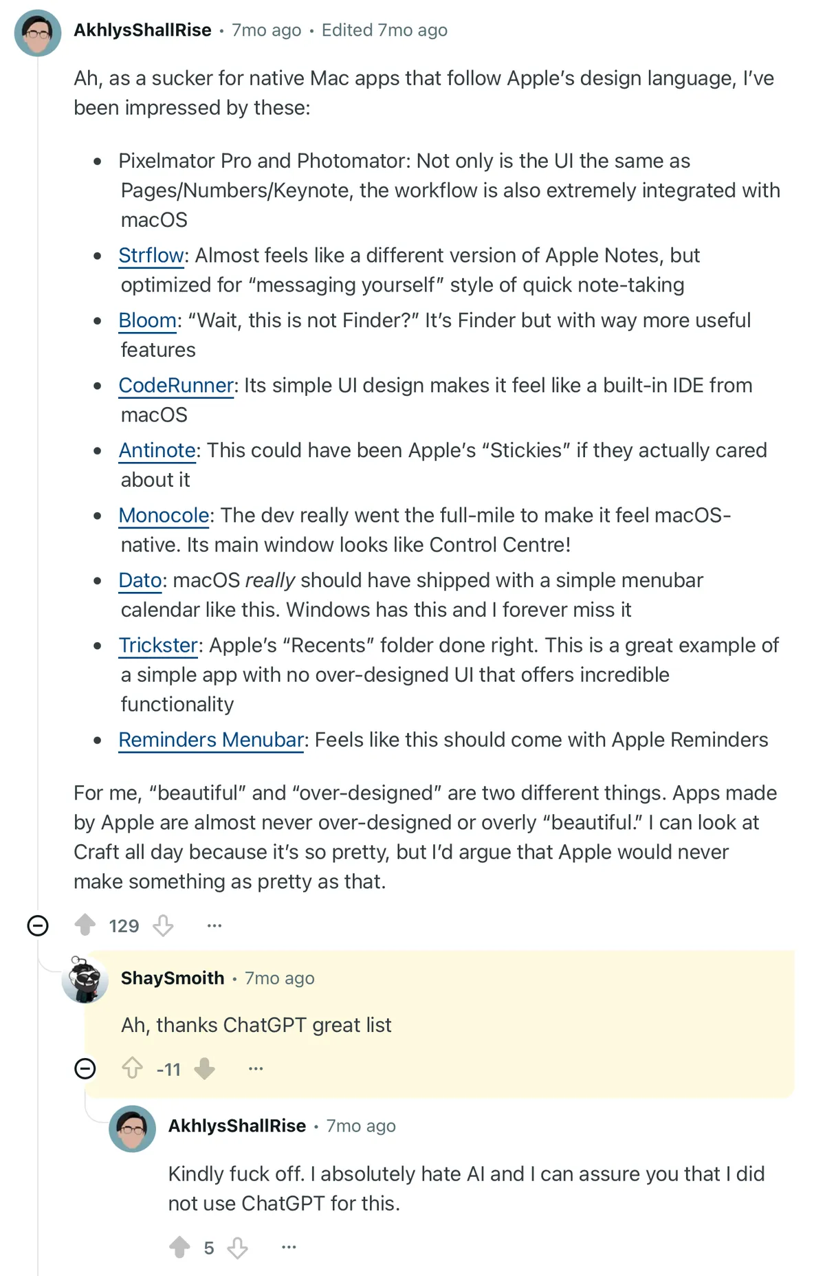 app list comment