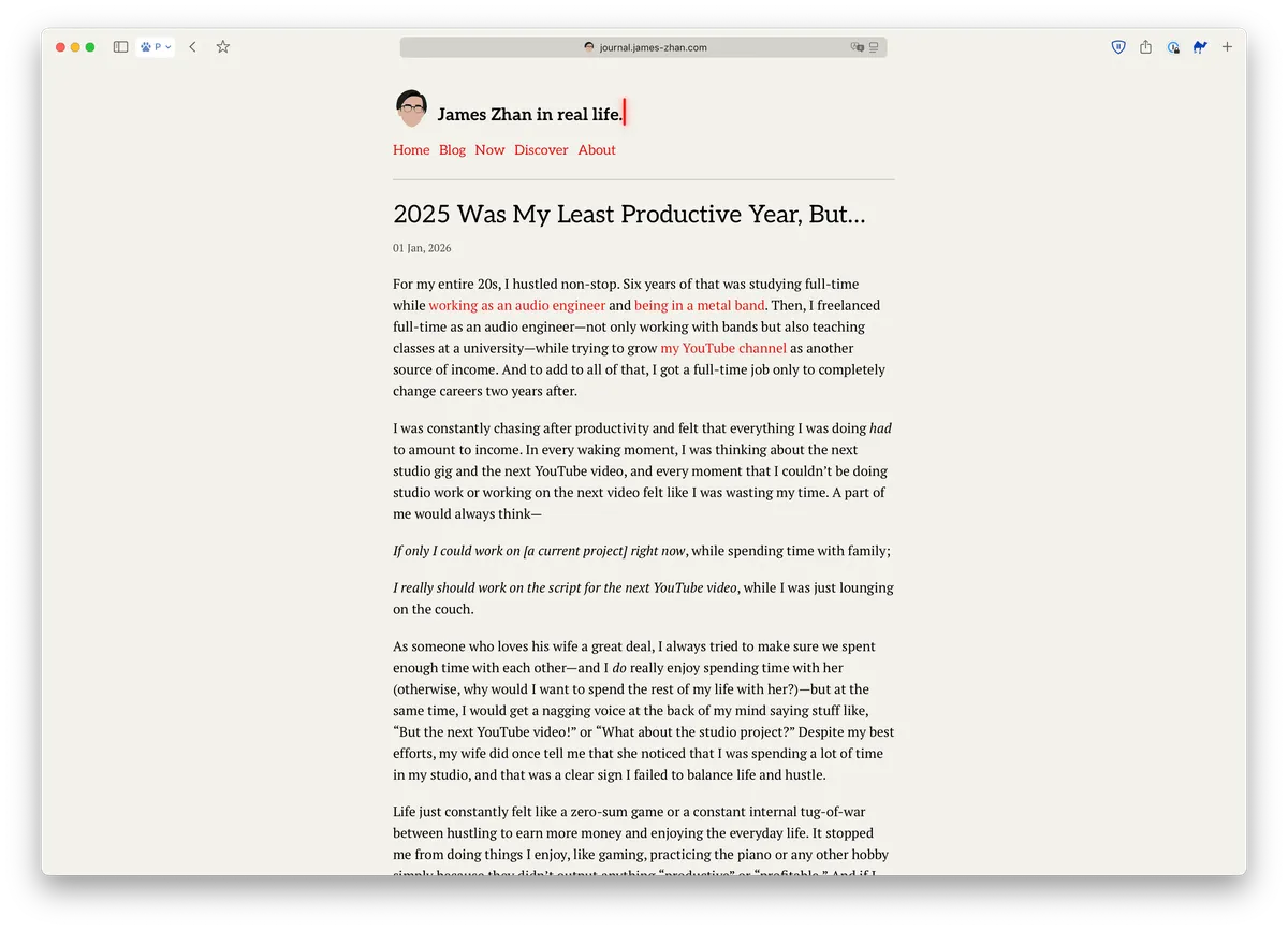 Blog post, old design