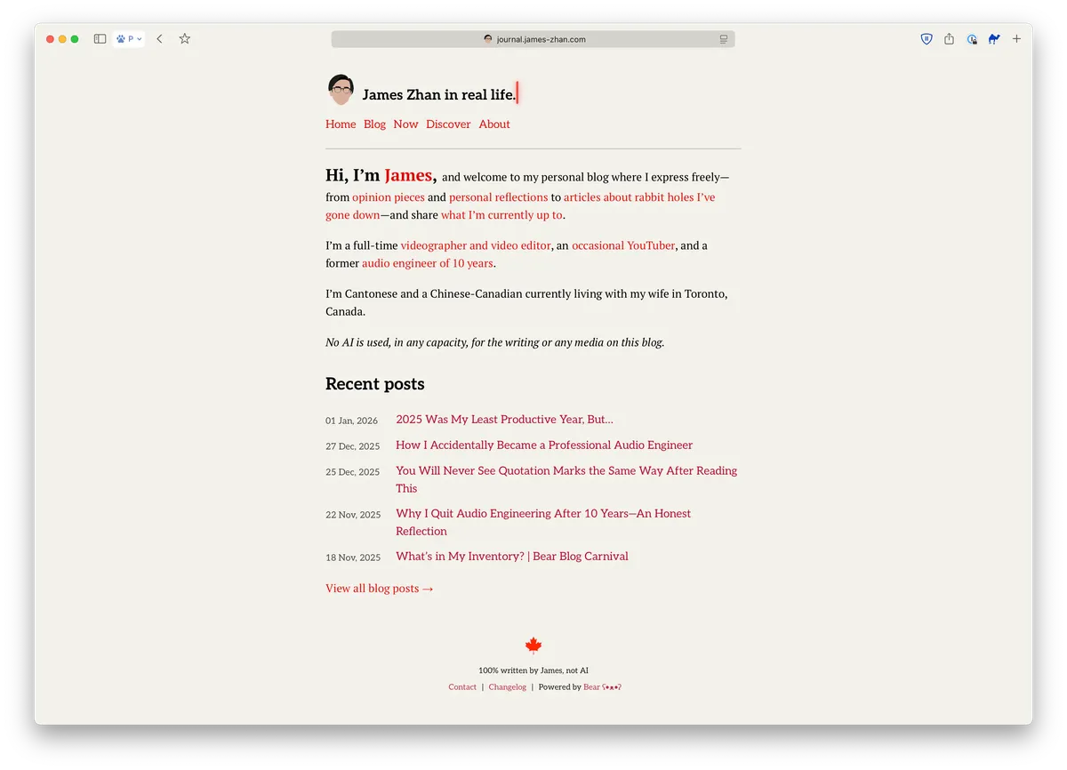 Homepage, old design