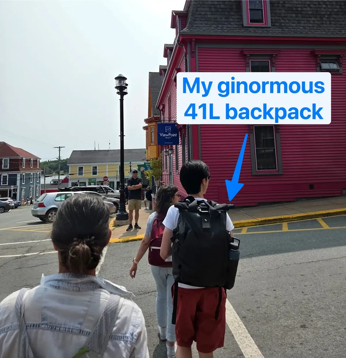 A photo showing James’ 41L backpack
