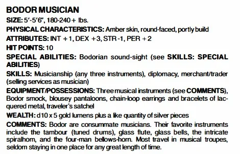 The Bodor Musician archetype from first edition.