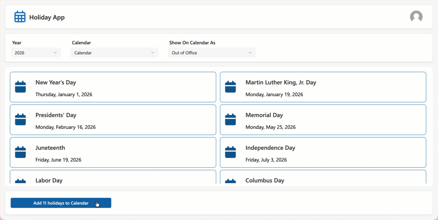 Holidays App Standard License