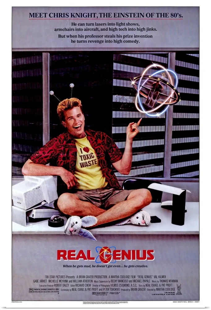 Real Genius (1985) movie poster featuring Val Kilmer as Chris Knight
