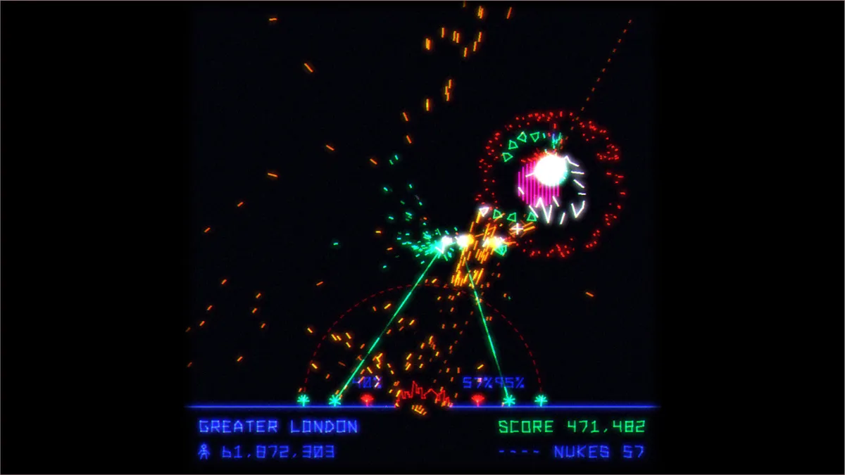 Towers fighting off alien projectiles as just about everything explodes in the sky