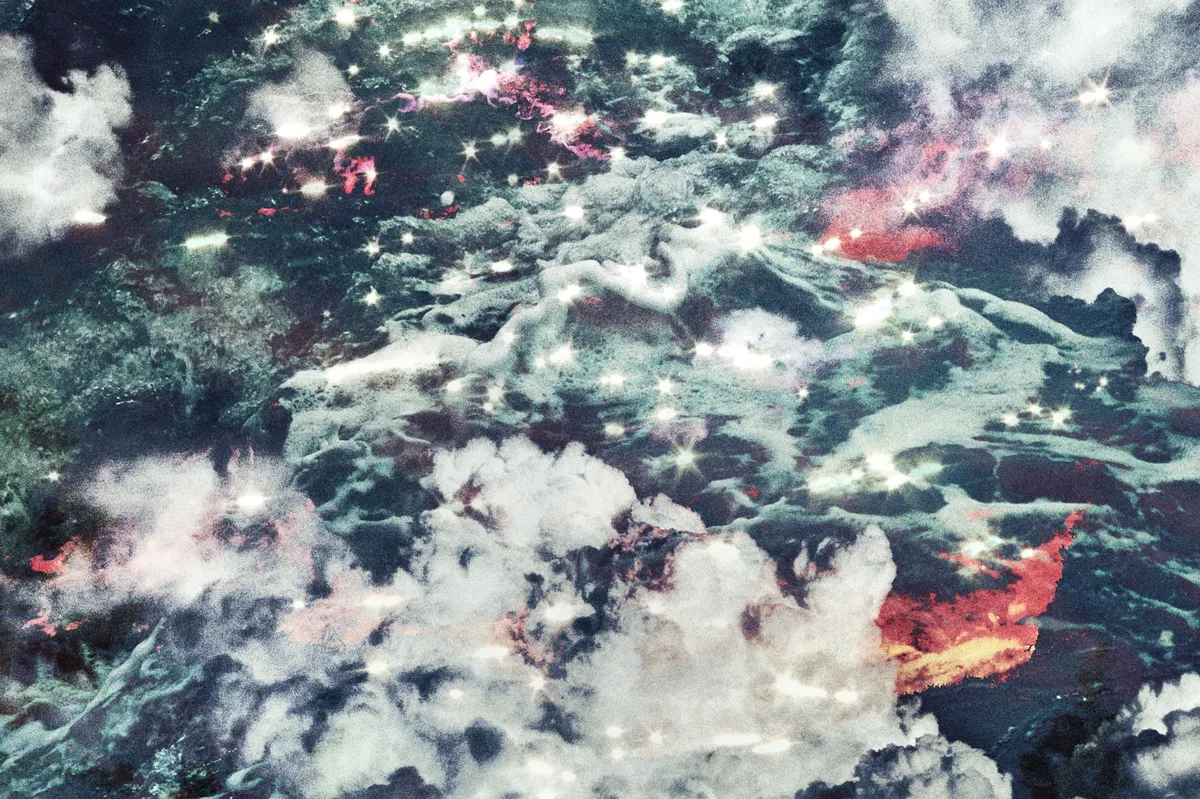 Jordan Sampson Creative - digital composite - abstract - waves, lava, sun twinkles, sea green hues