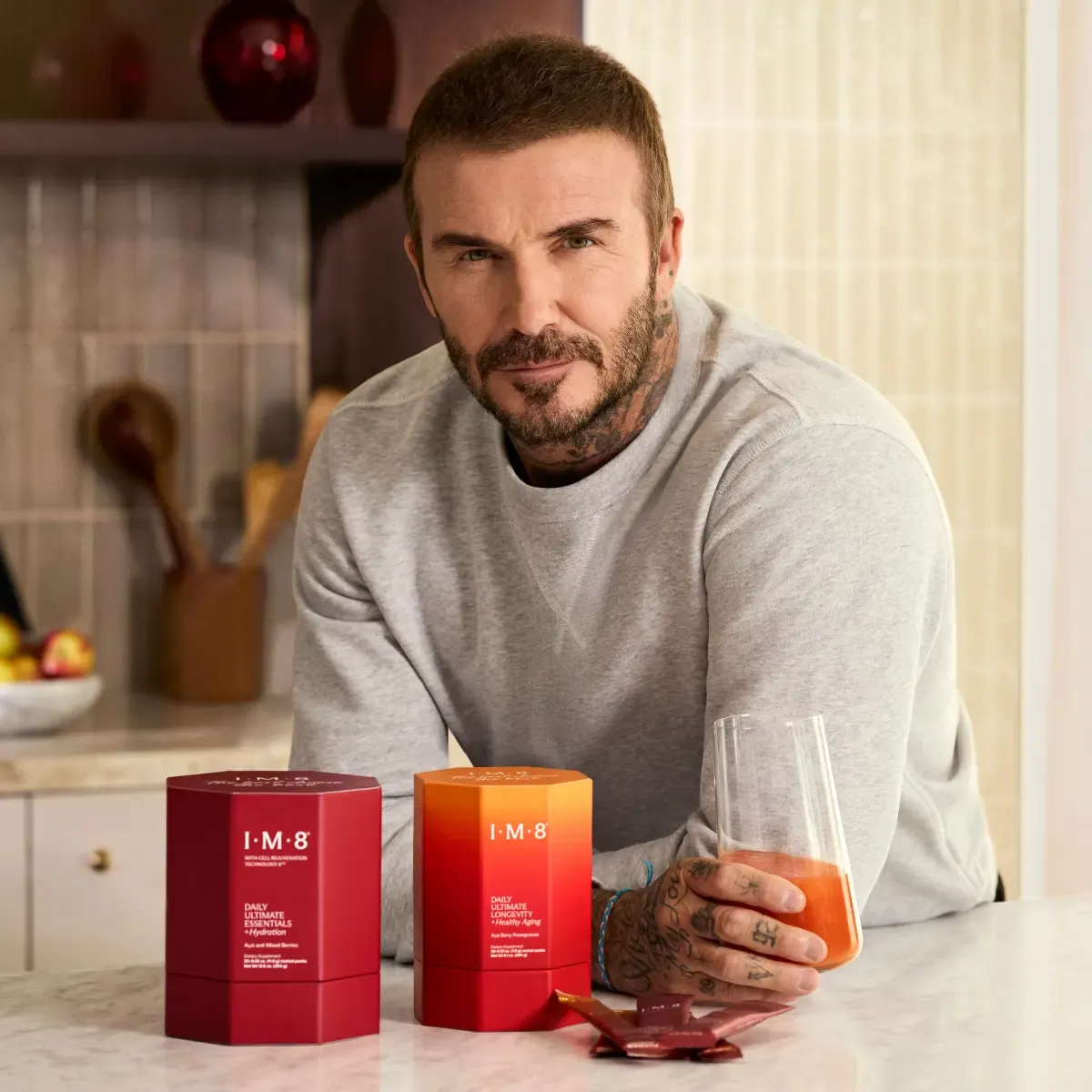David Beckham Stack Ad photo for his supplements