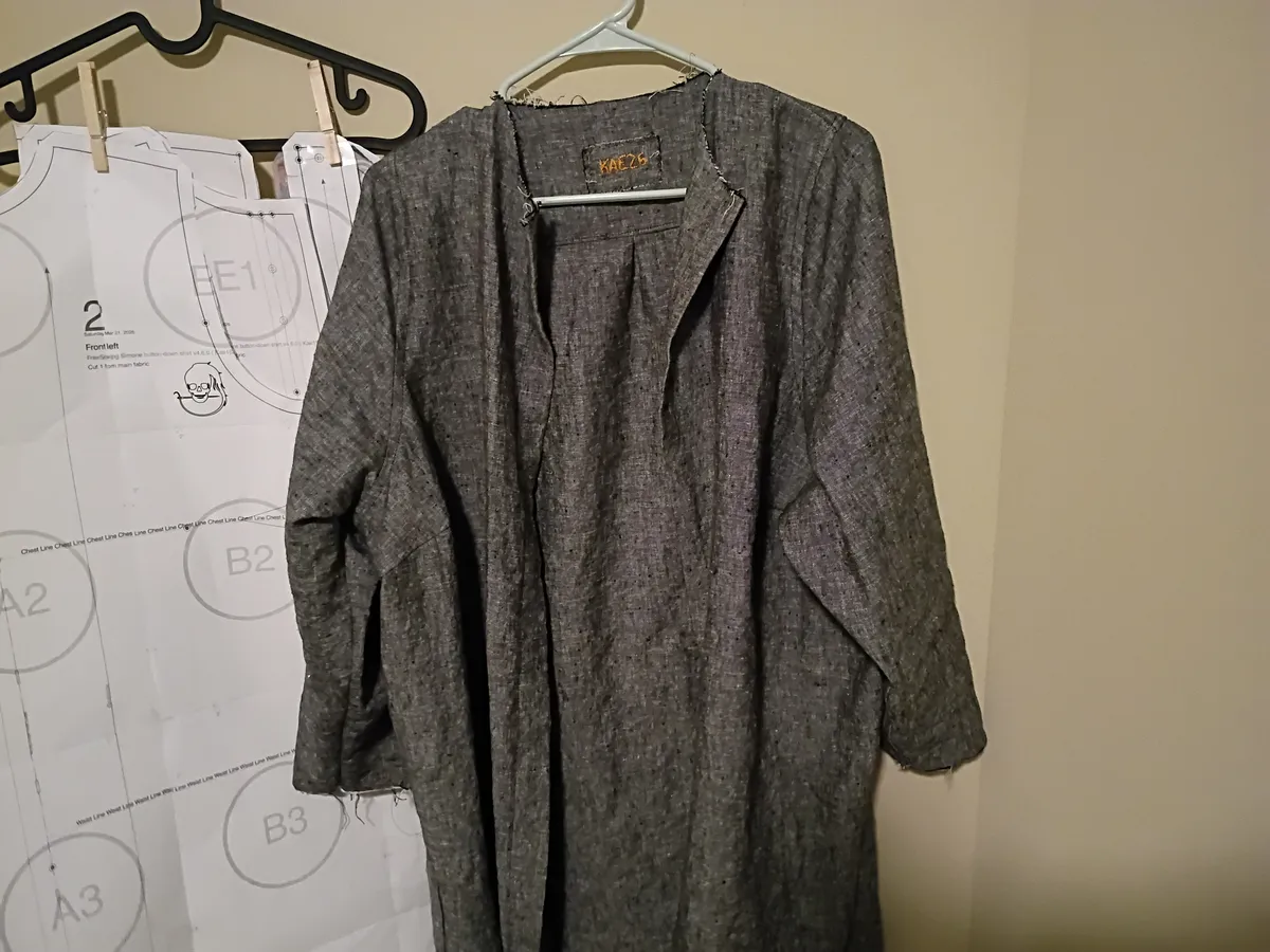 Work in progress of a grey linen shirt
