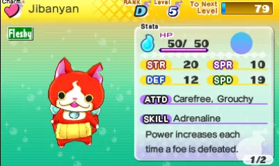 A picture of the red cat yokai Jibanyan. He has two tails.