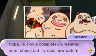 Swelton looks like a big, sweaty human right after a sauna visit. Also he has demon horns.