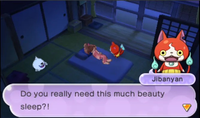 Jibanyan complains that we're still sleeping.