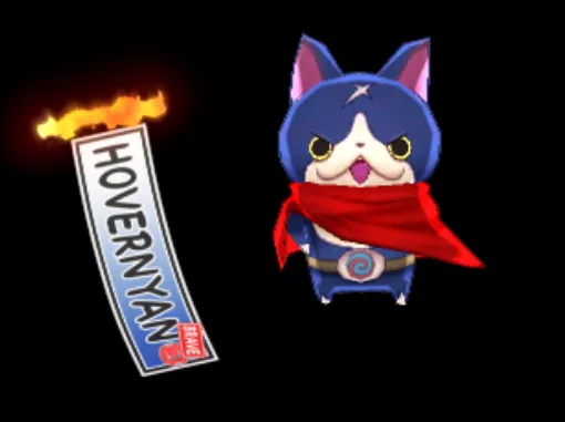 Once unplugged, he transforms into hovernyan, a much slimmer cat yokai.
