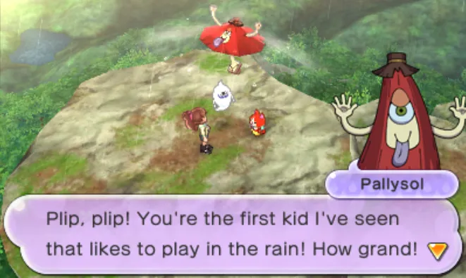 Pallysol compilments us for liking to play in the rain. He looks like a sentient umbrella... Probably because that's exactly what he is.