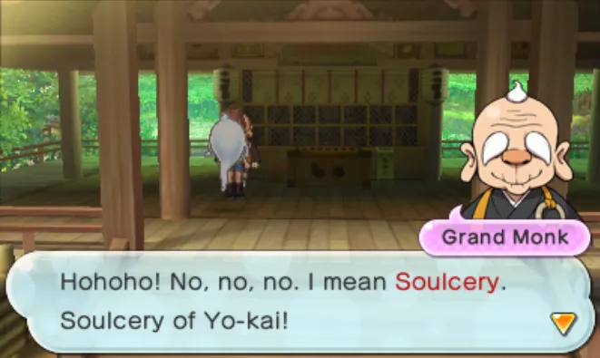 The grand monk, a short, bald monk, teaches us about soulcery.