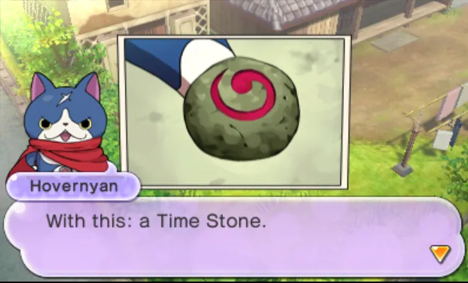 Hovernyan shows us his time stone: A gray stone with a crimson red swirl in the middle