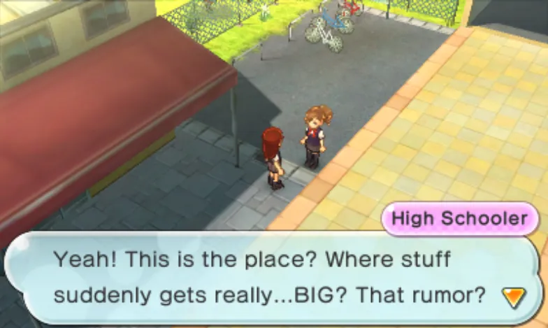A girl says that near this place, stuff has suddenly been getting really big.