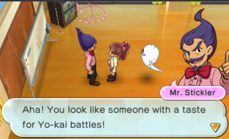 Mr. Stickler. A guy with purple hair and a bright pink shirt.