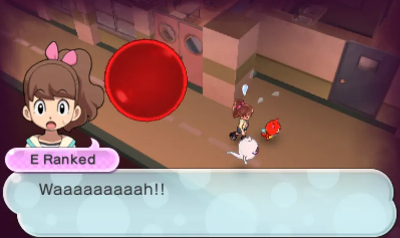 We run away from a giant gacha capsule.