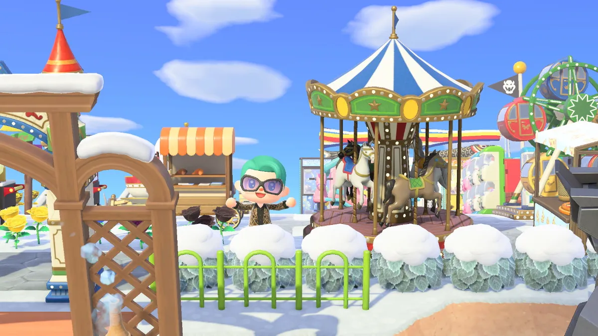 Slothra is standing next to a carousel.