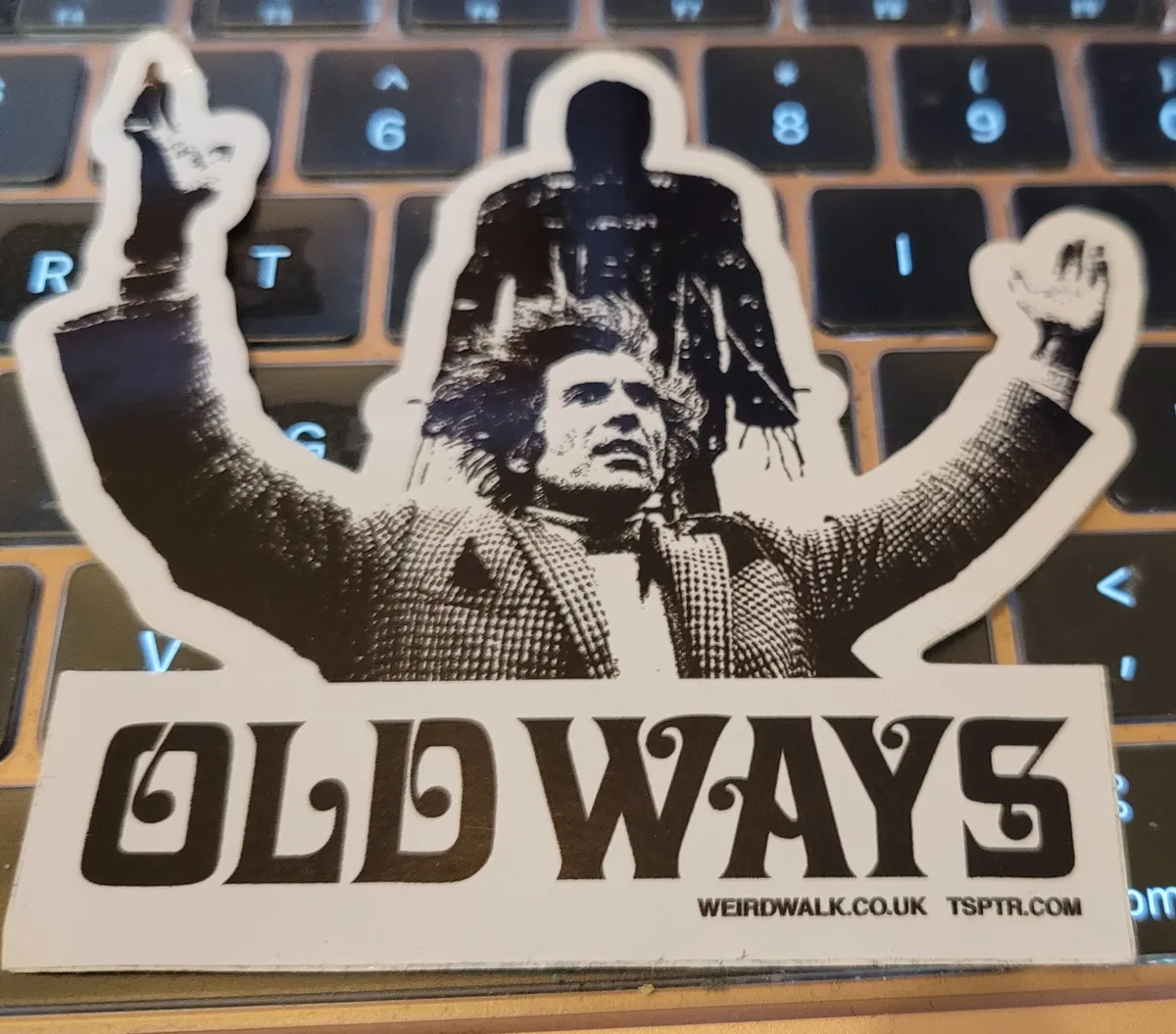 Christopher Lee, as Lord Summerisle, stands with his arms upraised in front of the Wicker Man. Underneath, there is text that says "Old Ways".