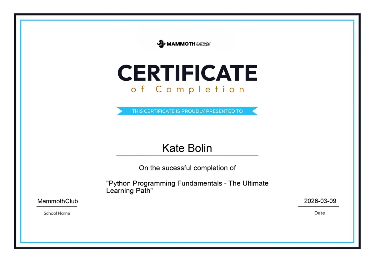 A certificate declaring that I have finished the Python Programming Fundamentals course.