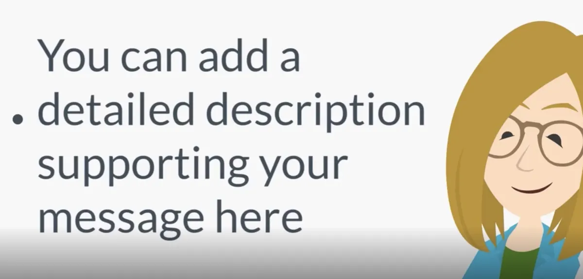 Screenshot of a slide in the lecture video, where, instead of having text about the actual lecture, there's the default text: "You can add a detailed description supporting your message here"