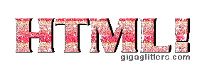 The word HTML! in a sparkly glittery animated red colour
