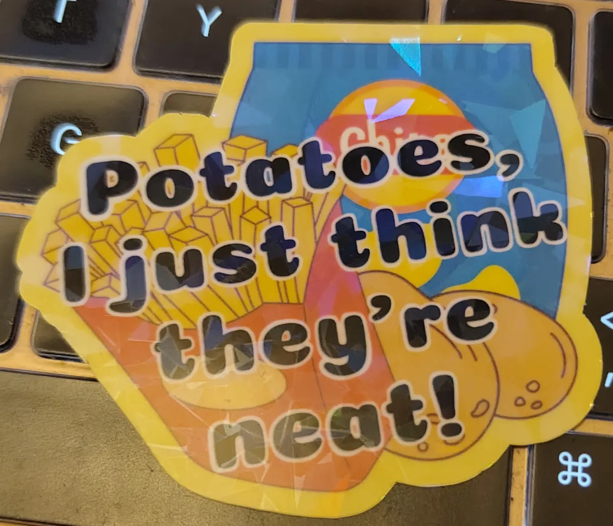 An illustration of potato crisps and french fries, with text that reads
