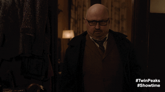 Animated GIF from Twin Peaks: The Return, where Audrey's husband is saying exhaustedly