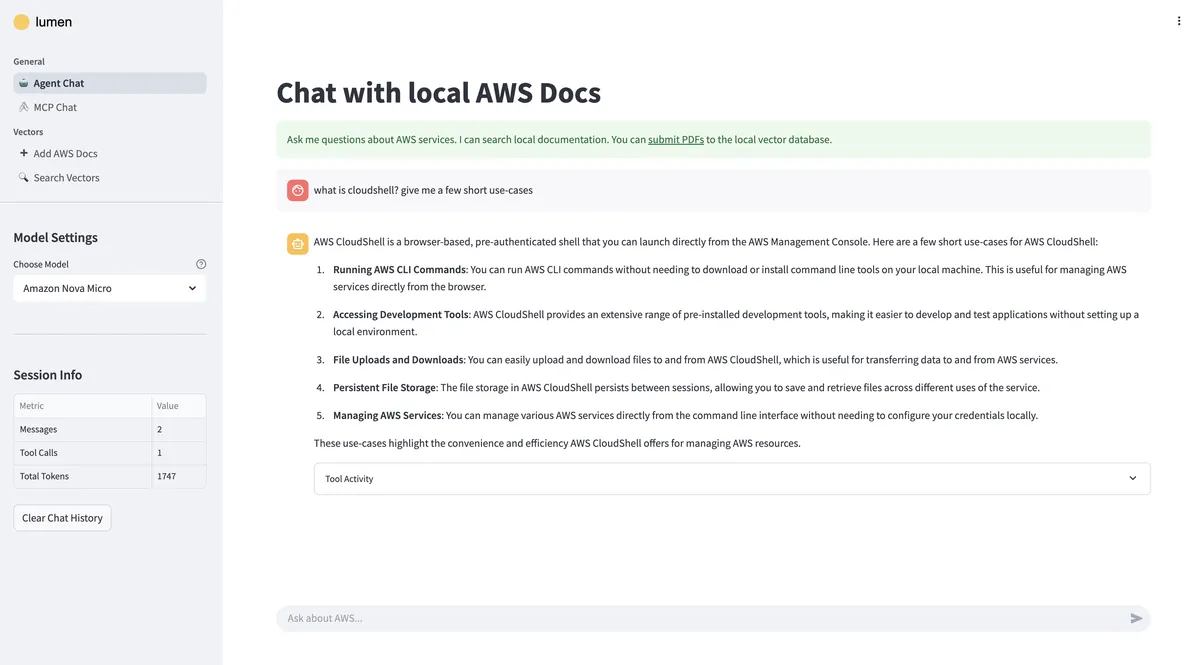 A screenshot showing an example of the RAG Chat interface.