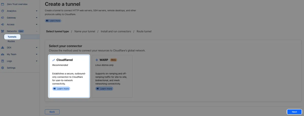 Cloudflare tunnel setup
