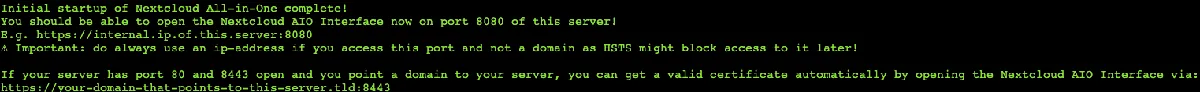 Result of the last Nextcloud AIO Docker command