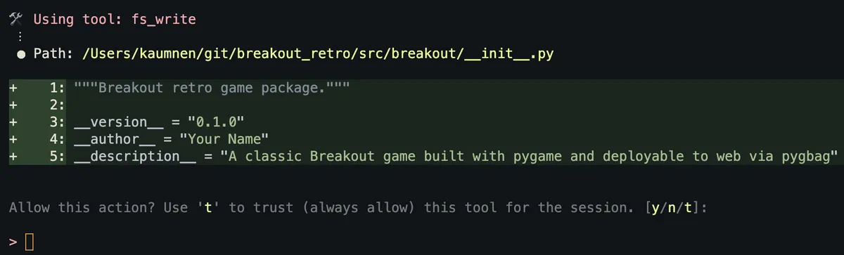 Q Chat fswrite Tool Call Structure